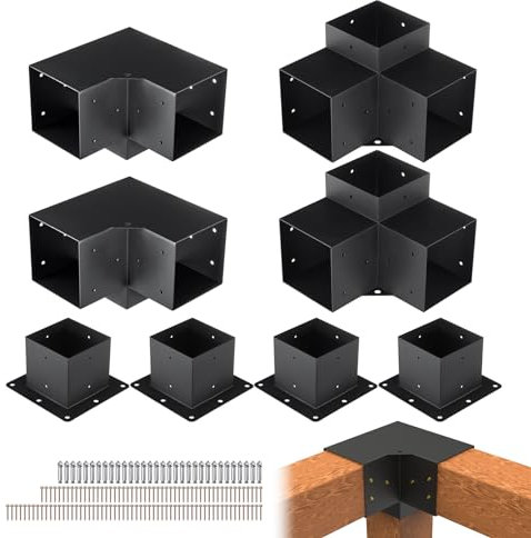VEVOR Pergola Bracket Kit, 6x6 Inch (Inner Size 5.5x5.5), 4 Pcs 3-Way Heavy Duty Corner Bracket Woodworks DIY Post Base Kit, Easy Installation Wooden Beams for Gazebos, Patio Pergolas, Log Cabin