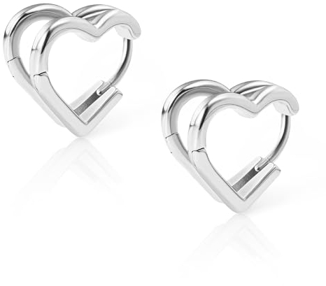 Silber 925 Creolen Herz Ohrringe Damen, ALEXCRAFT Sterling Silber 925 Ohrringe Herzförmige Doppel Creolen Kleine, Glitze Silber Creolen Herz Kleine Piercing Knorpel Huggie Kreolen Doppel Ohrringe