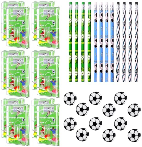 yivom Cancelleria a Tema Calcio, 12 Pezzi Matite Calcio 12 Pezzi Gioco di Flipper Calcio e 12 Pezzi Gomma da Calcio Gadget Calcio Bambini per Ufficio e Scuola