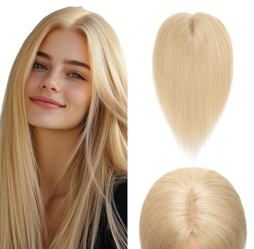Elailite Hair Topper Echthaar #24 Mittelblond 30cm Clip in Toupet Damen Extensions Haarteil Haartopper Basis 10x12cm