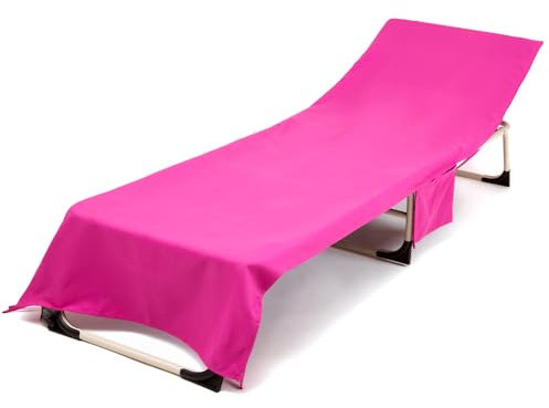 Treer Beach Chair Cover Towel, Solid Color Beach Towel, Portable Beach Sunbed Towels, Sun Lounger Towels with Pockets, Microfiber Towel for Beach Garden Vacation (75x210cm,Rose red)