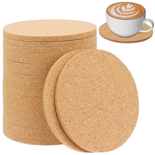 20 Stück Kork Untersetzer Gläser Kork Korkuntersetzer Rund 10cm Hitzebestaendig Tassenuntersetzer Wiederverwendbar Saugfähige Glasuntersetzer Kork für Getränke,Bar,Tassen(Rund,10 cm 3 mm Dickl)