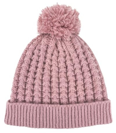Humble Hilo Strickmützen für Damen, Wintermütze, Bommelmütze, Herren oder Damen, Zopfstrickmütze, Weiche rosa Pompons, Einheitsgröße