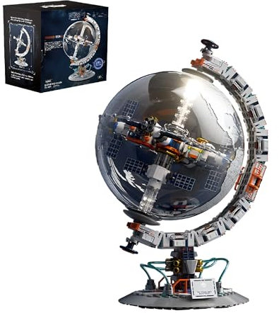 Technik Globus Raumstation Bausteine, 700+ Teile 360° Drehbarer Globus Modellbausatz, Space Raumstation Bausteine, Sammelbares Weltkarten Globus Modell, Geschenk für Erwachsene Teenager Kinder und Wel