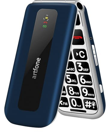 artfone GSM Téléphone Portable Senior Clapet Débloqué, 2G GSM Clapet avec Grandes Touches, Big Volume Bouton SOS, Écran de 2,4 Pouces, Radio FM, Haut-Parleur de Boîte, Torche, Batterie 1000mAh, Bleu