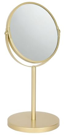Harbour Housewares Pedestal Mirror - 2x Magnifying - Gold Stand - 18.5 x 34.5cm - Round Freestanding Bedroom Table Vanity Makeup Mirror for Bedroom, Bathroom