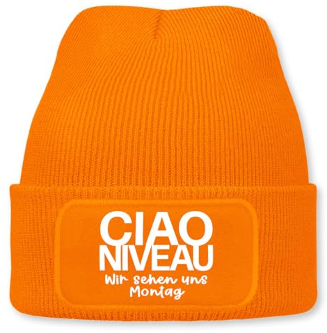 Prozente Momente Ciao Niveau - Beanie | Strickmütze | Wollmütze | Beanie mit Druck | lustige Sprüche | Apres-Ski | Winter | Orange