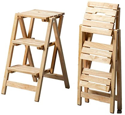 Holzleiter Air, multifunktional, faltbar, 3 Stufen, Holzleiterhocker, tragbare Trittleiter, Heimbibliothek, Kletterleiter Air für Büro und Garten – 150 kg