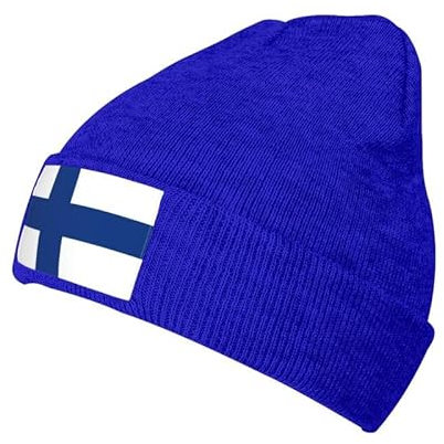 Mehrfarbige Strickmütze mit Finnland-Flagge, Bequeme und weiche Strickmützen, warme Unisex-Mützen für den Winter im Freien, Blau, Einheitsgröße