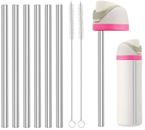 LUCKINEE Replacement Stainless Steel Straws for Owala FreeSip/Flip 24 oz 32 oz, 6 Pack Metal Reusable Straws with 2 Straw Cleaner Brushes for Owala FreeSip/Flip Accessories