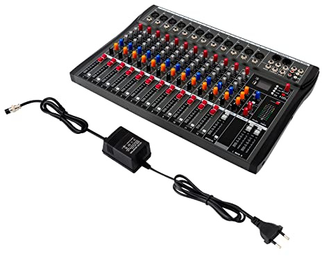 Audio Mixer Soundboard Konsole Profi-Mikrofonmischer Mischpult Für Pc 12-Kanal Audio-Mixer Mit 3-Band-Gleichlauter, Bluetooth Und Usb-Anbindung