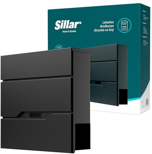 Sillar Boîte aux Lettres Murale avec Serrure | Fabriqué en Acier galvanisé, résistant aux intempéries et aux Rayons UV 37 × 37 × 10,5 cm, Noir | 2 clés