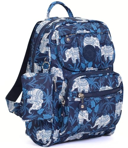 Rainproof Fabric Lightweight Multipocket Travel Backpack Bag with Storage Bag - Small Size (Blue Elephant)