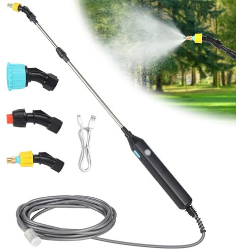 DAJASD Pompa Irroratrice a Batteria, Spruzzatore Elettrico con Tubo da 5 m e 3 ugelli Regolabili, Nebulizzatore Piante, Spruzzatore Forte per Erbacce da Giardino e Prato (Lancia a Spruzzo da 5 V)
