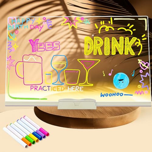 LED Note Board,20x30cmLED-leuchtende Acryl-Nachrichtentafel, LED maltafel kinder, led tafel, mit 7 trocken Neonstiften Geeignet für Büro, Schule, Zuhause und als Geschenk für Kinder