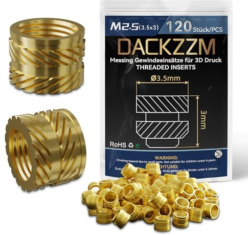 DACKZZM Gewindeeinsatz M2,5 Messing, Einpress‑ & Einschmelzgewinde 120 Stk | Gewindeeinsatz 3d druck Messing Einschmelzgewinde mit Rändeldesign Threaded Inserts für 3D-Druckkomponenten Kunststoffteile