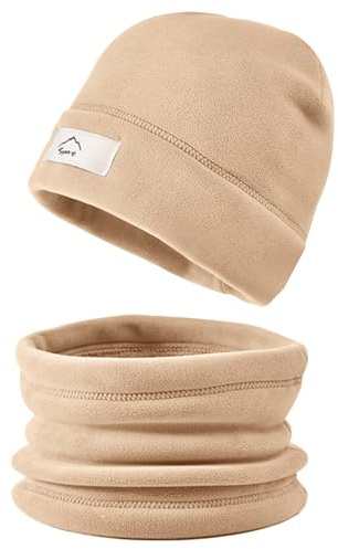 crazy bean Kinder Wintermütze und Loop Schal Set Fleece Warme Jungen Mädchen Schlauchschal Beanie Winter Dicke Khak