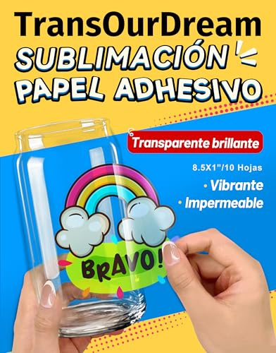 TransOurDream-Papel adhesivo de sublimación transparente | (8,5 x 11,10 hojas)Sublimation Sticker Paper para impresora de inyección de tinta, ideal para decoracion festival
