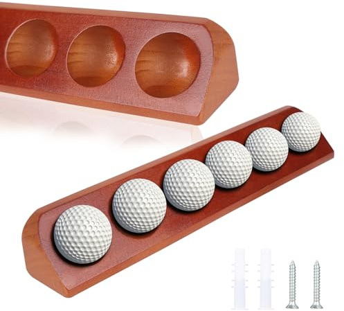 BigKing 1 Stück Golfballständer mit 6 Löchern, aus Holz, Wandständer mit Löchern mit versteckten Schrauben, Golfball Vitrine Dekoration für Schreibtische und Studios