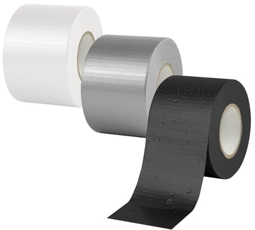 AOOWU 3 Rolle Panzertape, 48mm x 20m Panzerband Wasserdichtes Reparaturband -äußerst anpassbar, handreißbar -starkes Gaffa-Klebeband zum Innen&Außen Reparieren Befestigen Bündeln (Schwarz+Weiß+Grau)