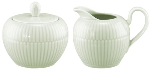 Seltmann Weiden Amina Milch- & Zucker-Set 2-teilig (groß) | Milchkännchen (290 ml) und Zuckerdose (290 ml) | Serviergeschirr mit feinem Reliefmuster | Porzellan, Spülmaschinenfest | Seladon