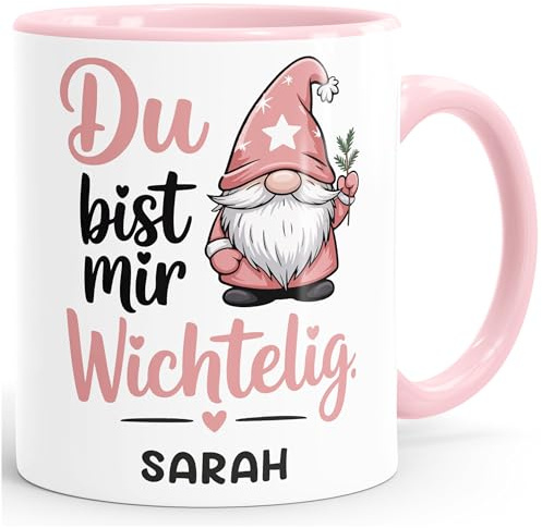 SpecialMe® Weihnachtstasse personalisiert Wichtel Design Geschenkidee Lieblingsmenschen Kleine Geschenke Adventszeit Weiss-innen-rosa standard