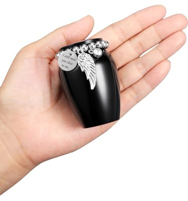 JSDDE Petite Urne pour Cendres Humaines en Aluminium avec Aile Gardienne et Charme Strass Ornement Urne Funéraire Porte Cendres Chien Chat Animal Convient Ornement Crémation Souvenir Cadeau (Noir)