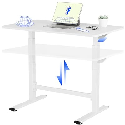 FLEXISPOT No-Electric Pneumatic Standing Desk with Wheels, Height Adjustable Rolling Laptop Table, Mobile Bedside Workstation, 100×60 cm White
