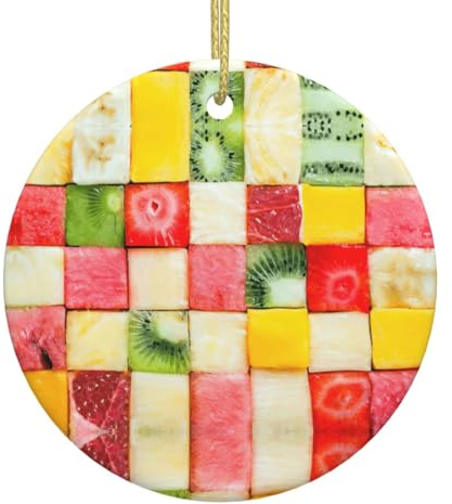 Kiwi Wassermelonen-Weihnachtsbaum, Keramik, hängend, rund, Ornament, Anhänger, festliche Weihnachtsfeier, Heimdekoration