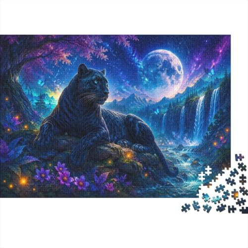 Panther Moon Waterfall Jigsaw Puzzle, 1000 Pcs For Adults | 70x50cm Art Admirers, Birthday Gift, Cardboard, Mood Calming, Accurate Cutting