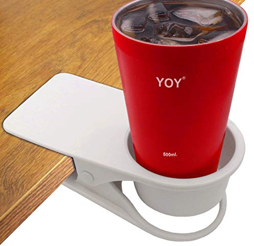 HOLLIHI Drink Cup Holder Clip - Table Desk Side Water Glass Beer Bottle Tumbler Beverage Soda Tea Coffee Mug Holder Cup Saucer Clip Design for Home Office, White