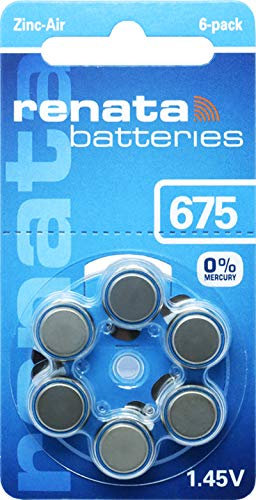60 x Renata Gr. 675 - Batterie per apparecchi acustici, 10 confezioni da 6, PR44, blu, 1,45 V, ZA675.DP6