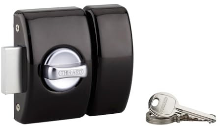 Verrou de Porte d'Entrée DESIGN 5 Goupilles - Bouton + Cylindre 40mm - Protection contre l'Arrachement - Livré avec 3 Clés en Acier Nickelé et 5 Cales de Gâche - Finition Noir - THIRARD