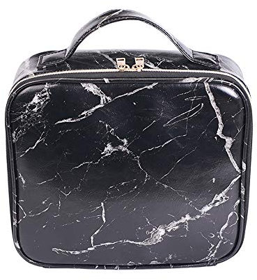 Große Kapazität Kosmetikkoffer Wasserfest Kosmetiktasche mit abnehmbare Teiler Professionelle Make-up Tasche Kosmetik Organizer für Reisen Toiletry Organizer für Damen Herren, Schwarzer Marmor