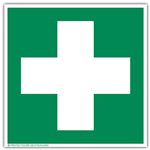 Hochwertiges Erste Hilfe/Verbandskasten Schild stark nachleuchtend 150mm x 150mm aus Kunststoff - Symbolschild Kennzeichnung - ORIGINAL Protecticure gemäß ASR A1.3 / ISO 7010 - Rettungszeichen