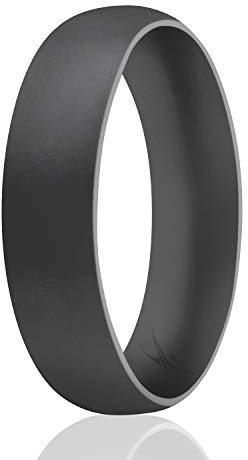 ROQ Silicone Wedding Ring For Men, Affordable Comfort Fit 6mm Manly Metallic Silicone Rubber Wedding Bands - Grey - Size 16