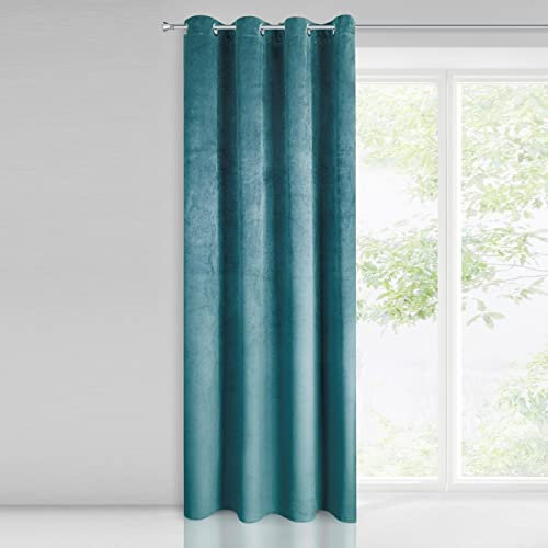 Eurofirany PIERRE Samt Vorhang mit Ösen -1 Stk. Velvet Einfarbig Gardine 200g/m², Samtvorhang für Wohnzimmer Schlafzimmer, 140x250 cm, Helltürkis
