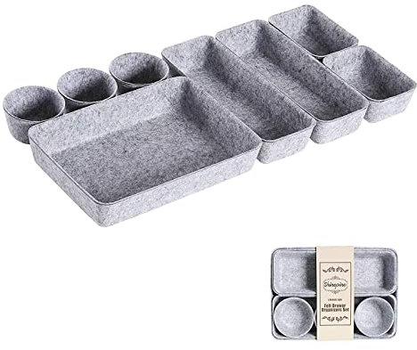 LightGray Foldable Felt Drawer Organizers - Set of Versatile Cosmetic Makeup Drawer Dividers - Washable Storage Bins Trays for Office Dresser