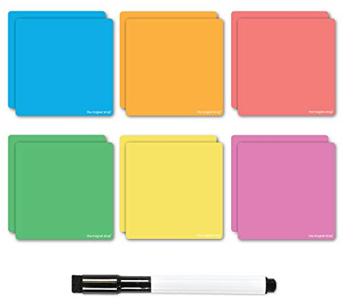 TMS Magnetic Sticky Notes, Neon Coloured Dry Wipe Reusable Labels and Dry Erase Marker Pen | Re-usable Post-Notes. Great for Agile, Scrum, Kanban or Lean (Bright, 95mm x 95mm)