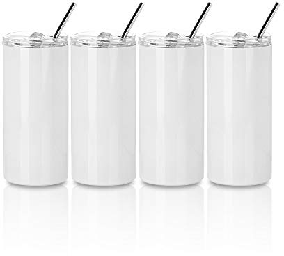 PYD Life 4 Pack Sublimation Blanks Kids Tumbler Skinny 16 OZ Straight Stainless Steel Coffee Cups with Lid and Metal Straw for Tumblers Heat Press Machine Sublimation Print