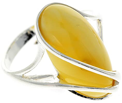 Großer verstellbarer Ring aus 925er Sterlingsilber und baltischem Cremefarbener Bernstein - GL423LA