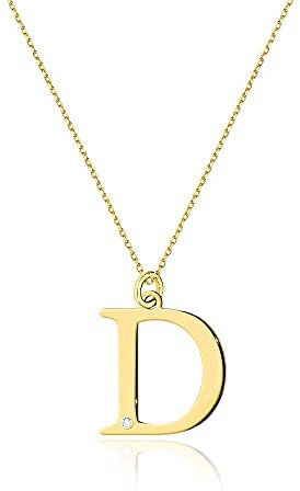 Goldene Damen Halskette 585 14k Gold Gelbgold Kette mit Anhänger Buchstabe D natürlicher echt Diamanten Brillanten Gravur
