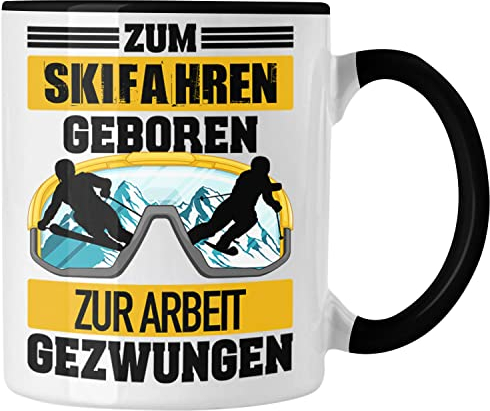 Trendation - Ski Fahren Tasse Geschenk Skifahrer Geschenk Tasse Lustig für Männer Frauen Skifahren Witz Spruch Sprüche (Schwarz)