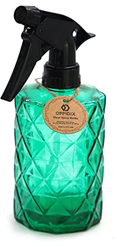 OFFIDIX Glass Spray Bottle, Handheld Pressure Plant Mister 0.4L Fine Mist Spray Bottle with Adjustable Nozzle for Garden Plant or Cleaning (Green)