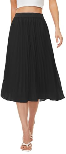 Durio Midirock Damen Faltenrock Plissee Damenrock Leicht Casualrock Chiffon Röcke A-Linie Schwarz 44(Tag Size 2XL)
