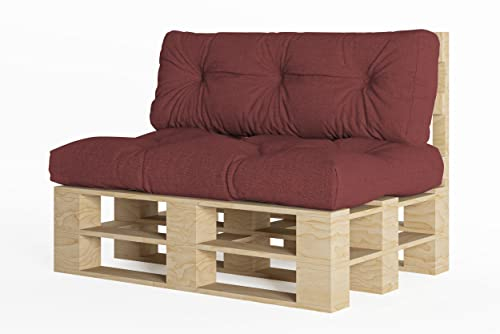 chilly pilley Palettenauflage Schaumflocken palettenkissen Palettenpolster Palettenmöbel Palettensofa Rückenlehne Sitzkissen Seitenkissen Set (2er Set Dunkelrot)