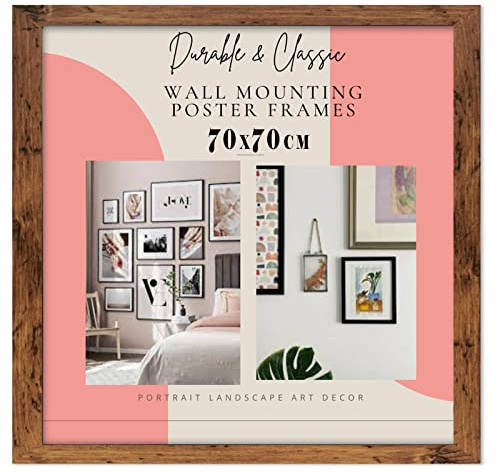 DEALS ON DEAL Large Square 70x70CM jigsaw puzzle Wooden Picture Frame Photo Frame Wall Art Poster Frames With Clear Perspex Safety Glass to Hang Portrait or Landscape (70x70CM, RUSTIC)