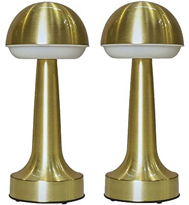 MiniSun | Contemporary Wireless Brass Touch Table Lamp with an Integrated Rechargeable LED Mood Light | Home Décor, Bedside & Desk Lamp | Set of 2