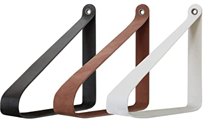 2x Regalhalter Marzahn Regalträger Vegan-Leder Wandmontage flexibel Wandregal schmal Schweberegal Küche Büro Bücherregal Regalbänder Regalstütze für Holzbohlen auch Naturkante geeignet (410mm, Weiß)