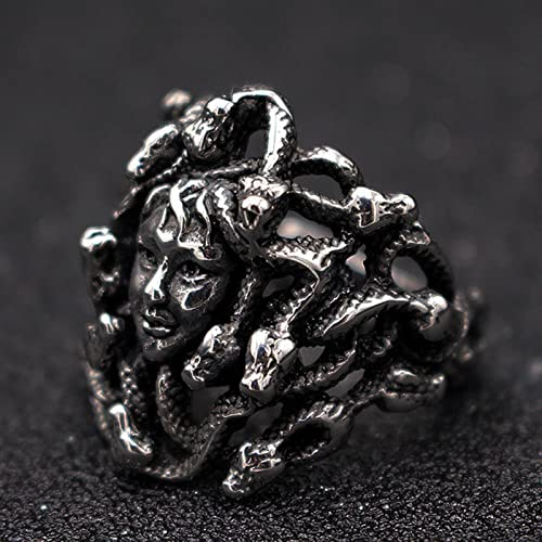 XJruixi Gothic Horror Venomous Snakes Snake Hair Medusa Ring Womens Stainless Steel Greek Mythology Medusa Ring Men's Punk Biker Ring